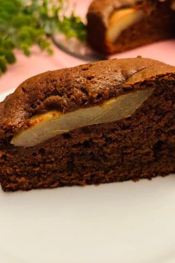 Chocolate Pear Cake Slice on plate and cut