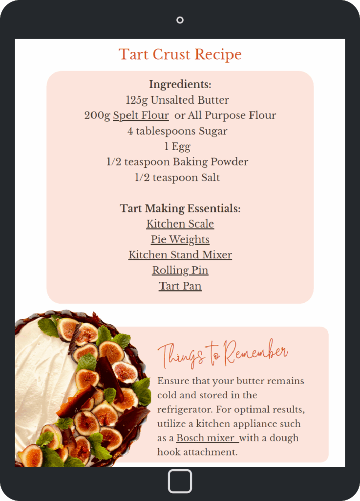 Tablet showing a recipe for tart crust.