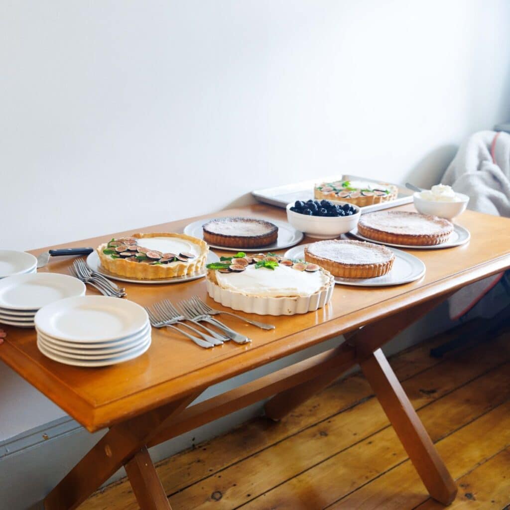 Dessert Table serving fig tart and other tarts