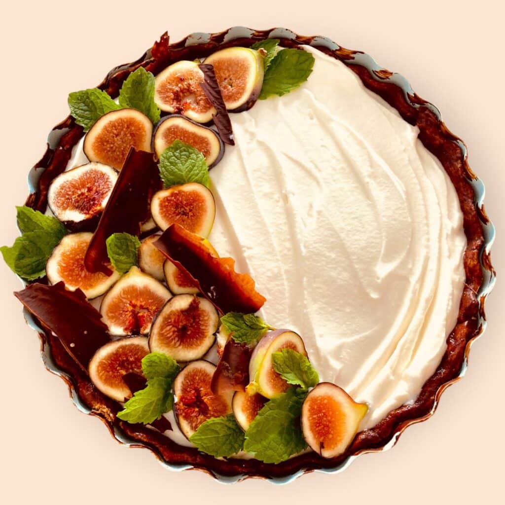 German Fruit Dessert with Fig and yogurt.