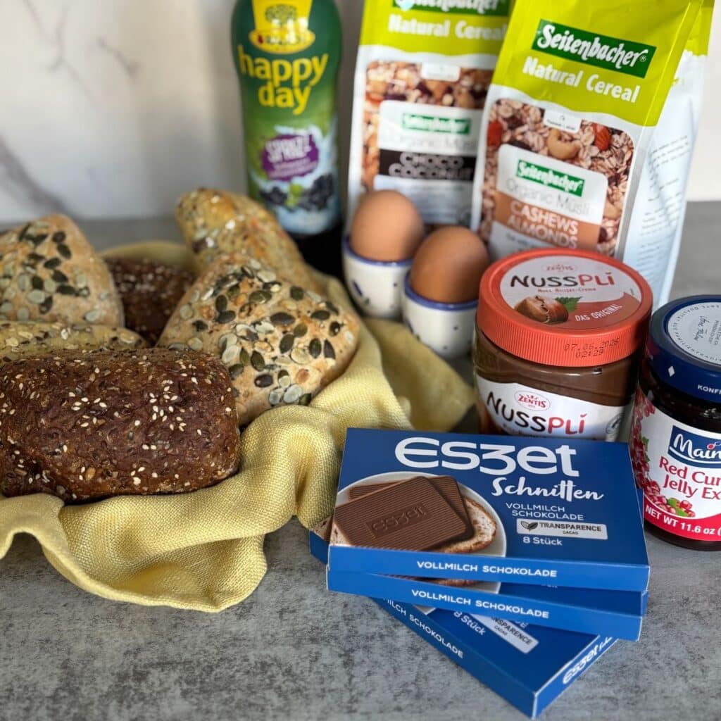 German Bread Rolls, Breakfast SIdes, Musli and Eggs