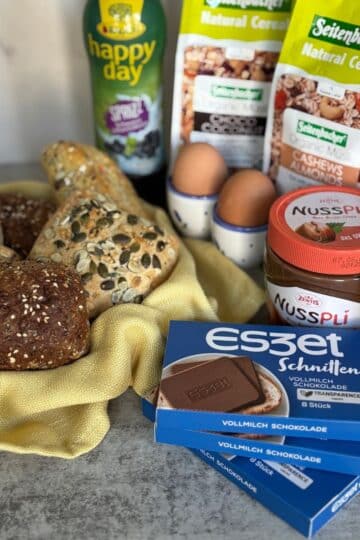 German Bread Rolls, Breakfast SIdes, Musli and Eggs
