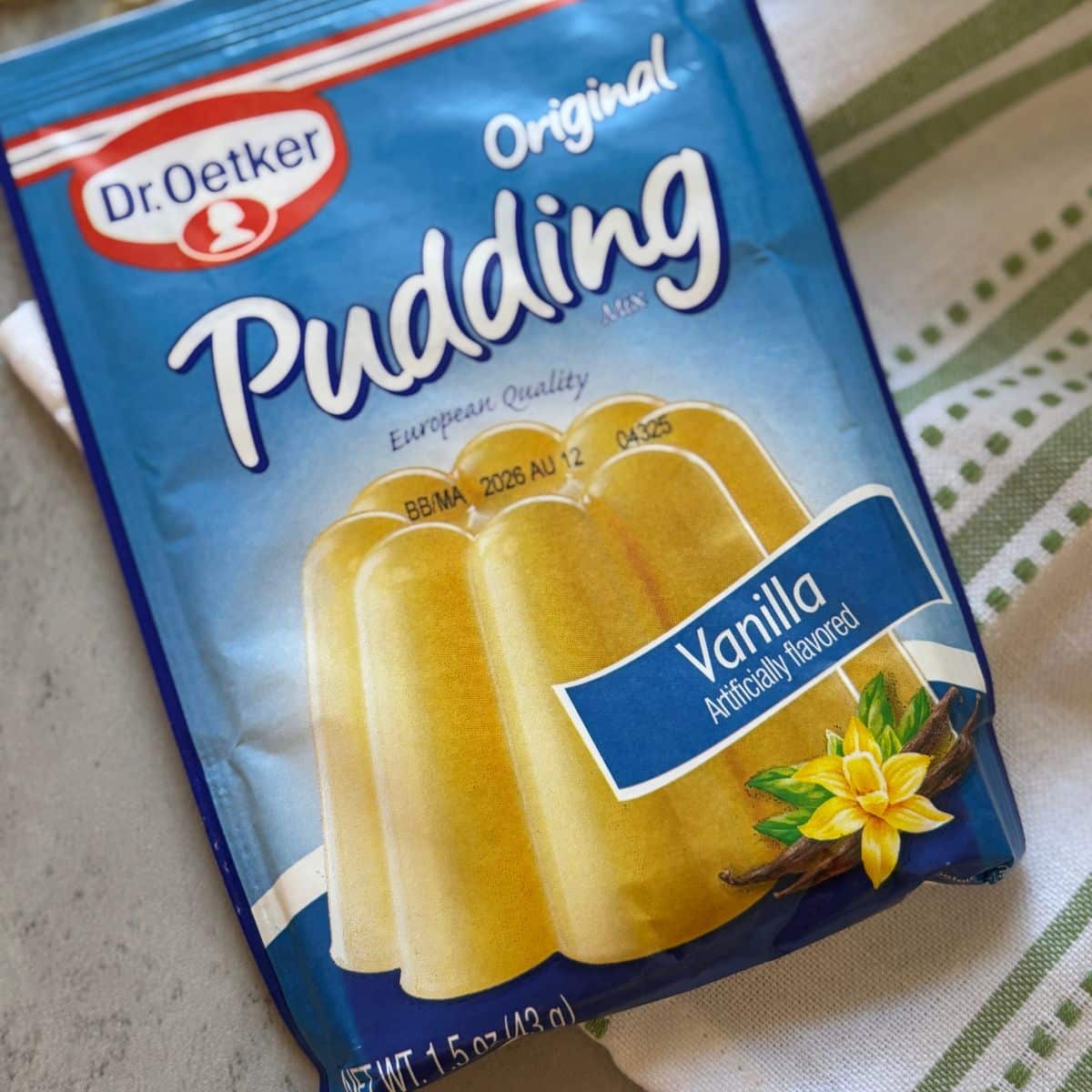 Dr. Oetker Pudding mix package