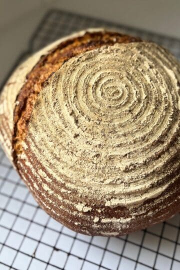 German Rye Bread on cooling rack