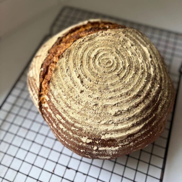 German Rye Bread on cooling rack