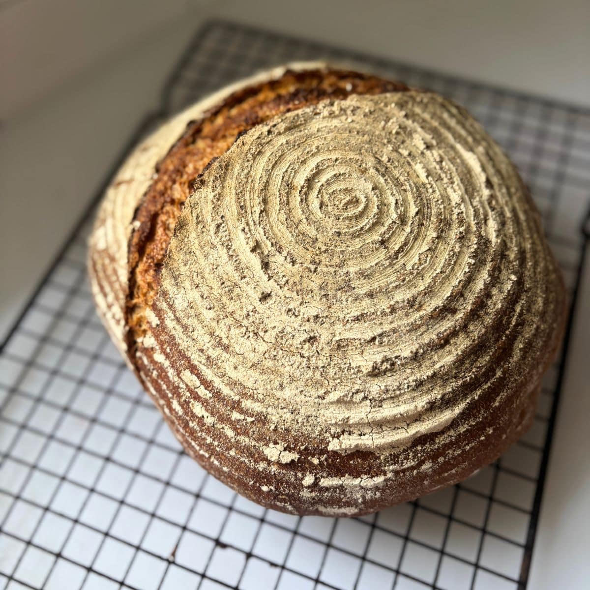German Rye Bread on cooling rack
