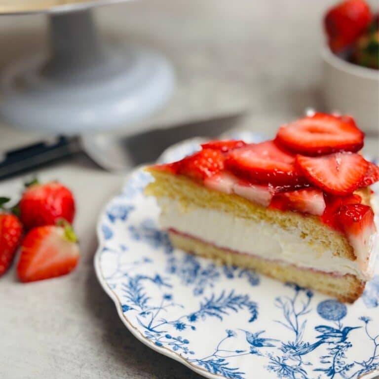 Strawberry Vanilla Cake Slice with Cream Filling