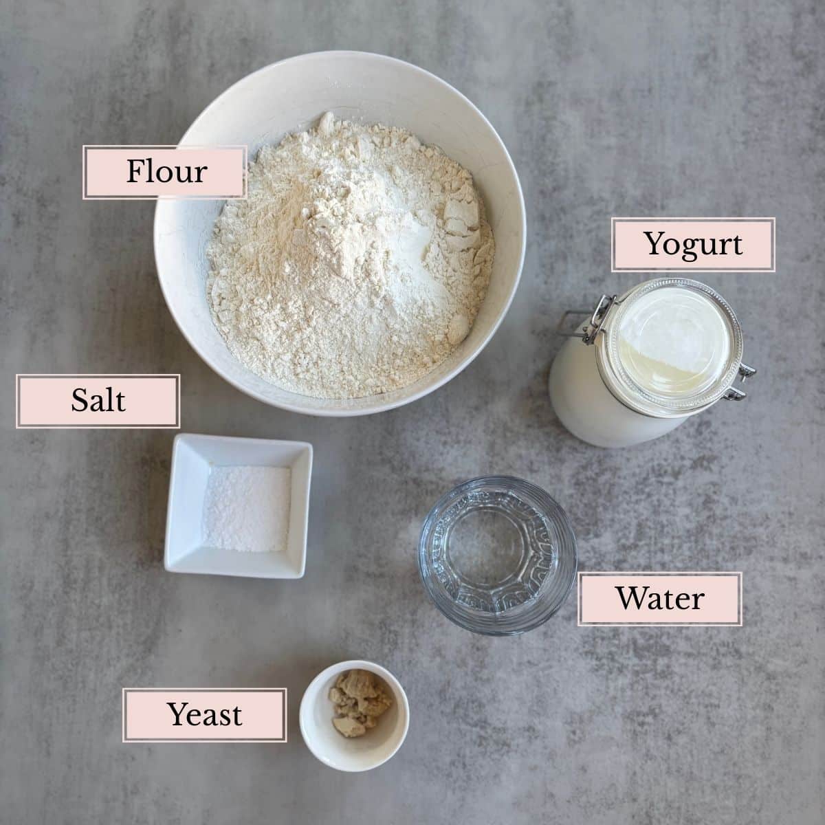 Ingredients for rustic yogurt bread