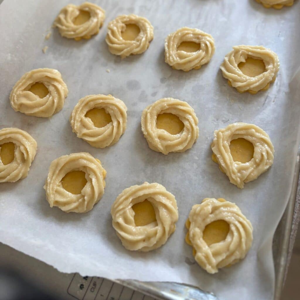 unbaked Marzipan cookies on baking tray