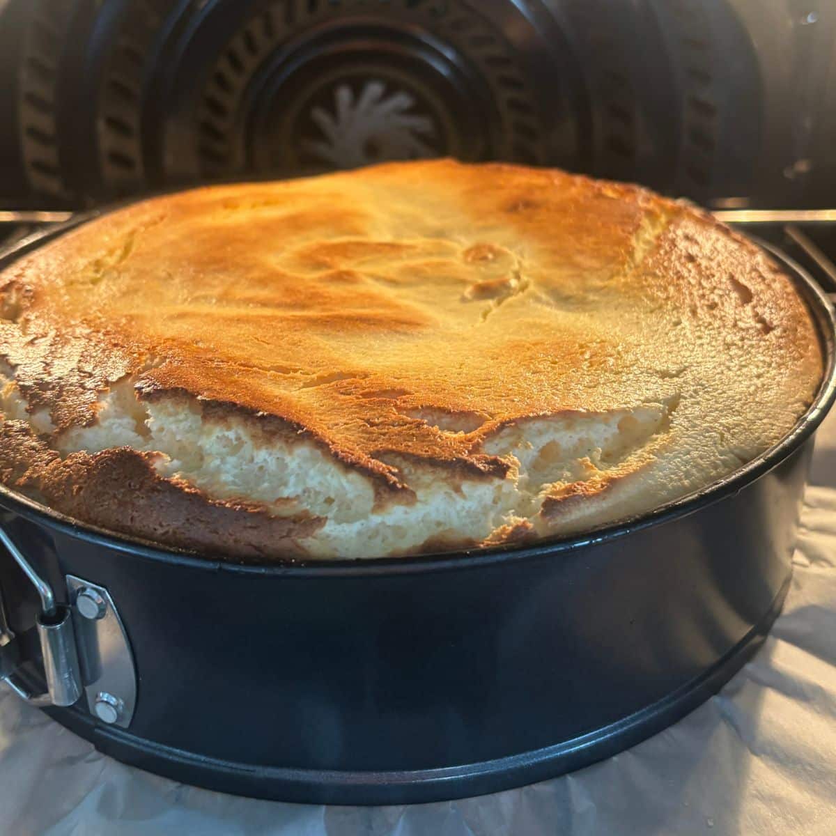 German Cheesecake with Quark baking in the oven